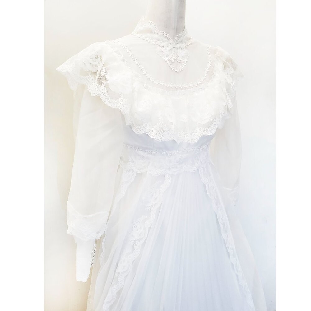 Alfred Angelo Vintage 70s Wedding Dress Lace Prairie Cottagecore Boho Train - Picture 11 of 14